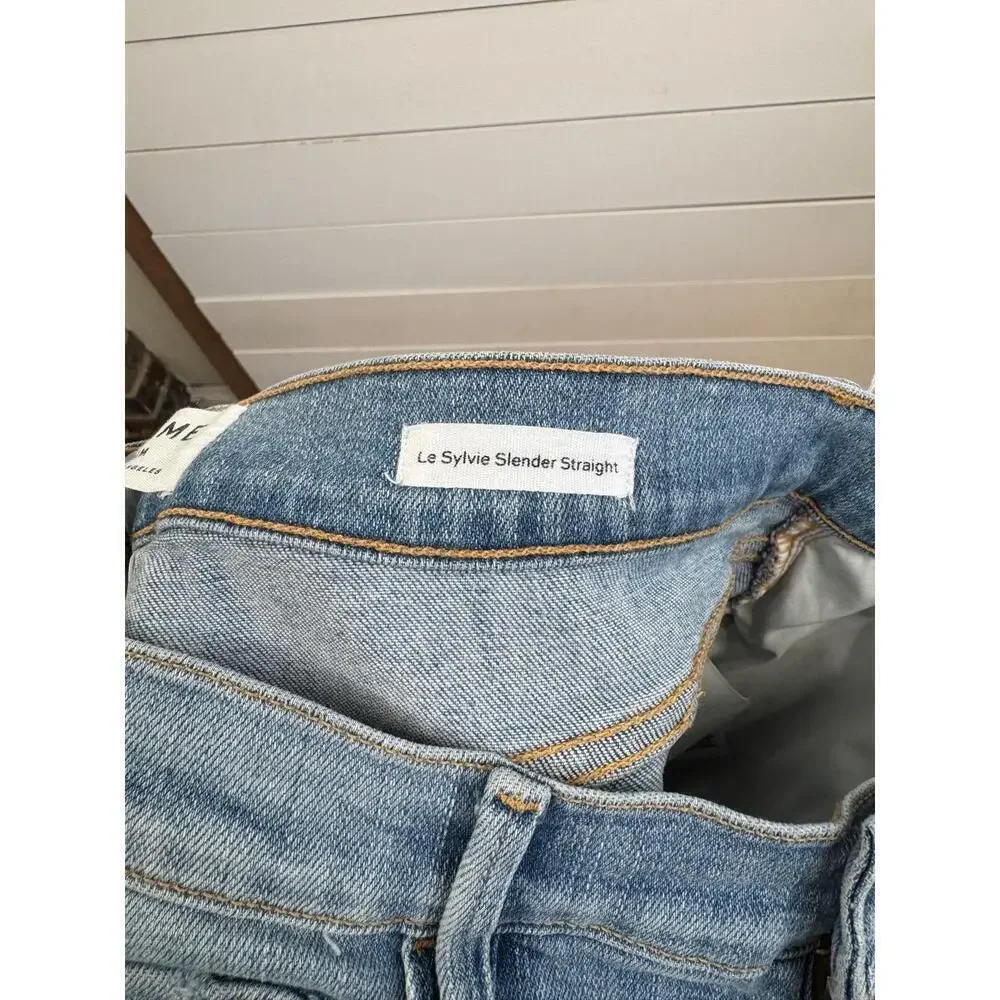 FRAME Le Sylvie Slender Straight Jeans Size 30 Light Blue Distressed Raw Hem - Picture 7 of 11